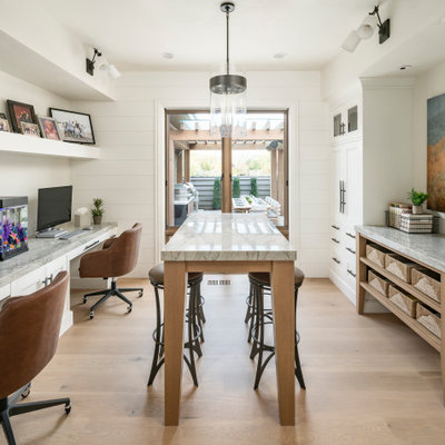 Inspiration for a huge farmhouse gender-neutral light wood floor and beige floor kids' room remodel in Salt Lake City with white walls
