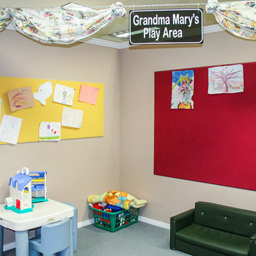 Fabric Wrapped Bulletin Board Panels in the Play Room