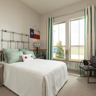 Cottage gender-neutral carpeted and gray floor kids' bedroom photo in Houston with gray walls