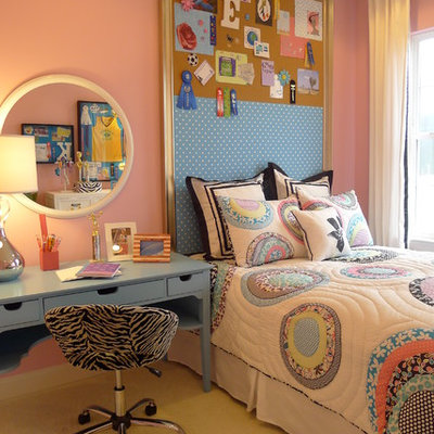 Kids' room - contemporary girl kids' room idea in DC Metro with pink walls