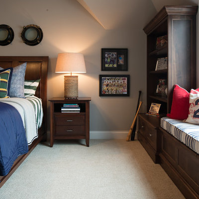 Inspiration for a mid-sized timeless boy carpeted kids' room remodel in Minneapolis with gray walls