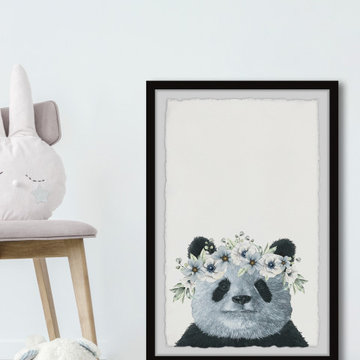 "Floral Crowned Panda" Framed Painting Print