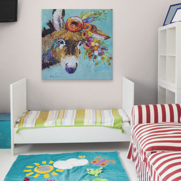 "Floral Donkey" Painting Print on Wrapped Canvas