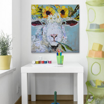 "Floral Sheep II" Painting Print on Wrapped Canvas