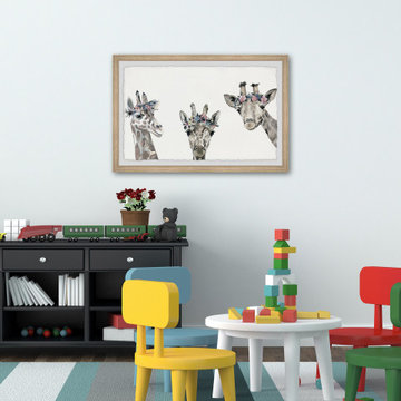 "Flower-crowned Giraffes" Framed Painting Print
