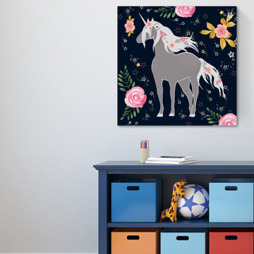 "Flower Garden Unicorn" Painting Print on Wrapped Canvas