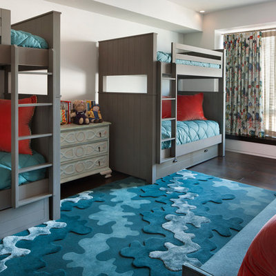 Mid-sized transitional gender-neutral dark wood floor kids' room photo in San Francisco with white walls