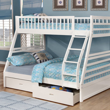 Fraser III White Twin over Full Bunk Bed with Storage Drawers and Solid Wood