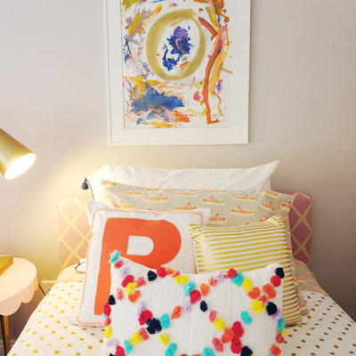 Example of a mid-sized trendy girl dark wood floor kids' room design in Atlanta with gray walls