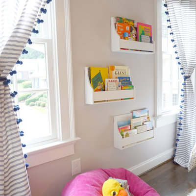 Kids' room - mid-sized contemporary girl dark wood floor and brown floor kids' room idea in Atlanta with gray walls