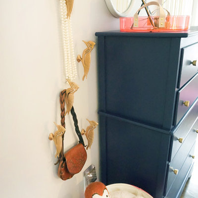 Inspiration for a mid-sized contemporary girl dark wood floor and brown floor kids' room remodel in Atlanta with gray walls