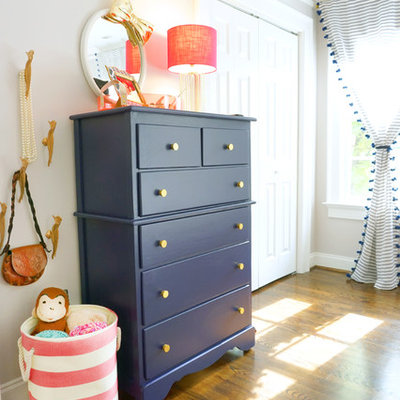 Kids' room - mid-sized contemporary girl dark wood floor and brown floor kids' room idea in Atlanta with gray walls