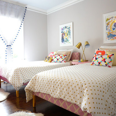 Inspiration for a mid-sized contemporary girl dark wood floor and brown floor kids' room remodel in Atlanta with gray walls