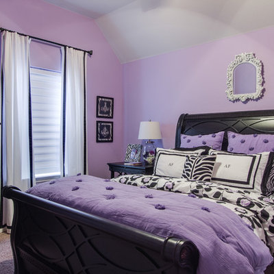 Inspiration for a small timeless girl carpeted kids' room remodel in Dallas with purple walls