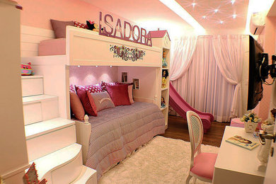 Mid-sized eclectic girl vinyl floor kids' room photo in Other with pink walls