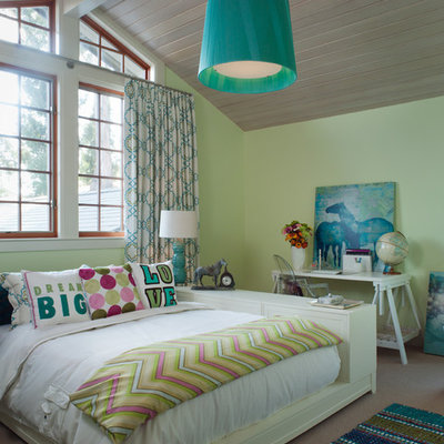 Kids' room - contemporary girl kids' room idea in San Francisco with green walls