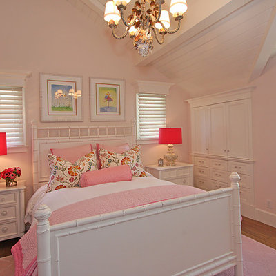 Inspiration for a contemporary girl kids' room remodel with pink walls