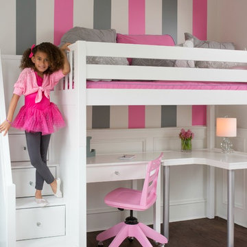 Girls High White Loft Bed with Desk