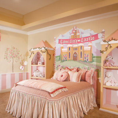 Inspiration for a mid-sized timeless girl carpeted kids' room remodel in Phoenix with beige walls