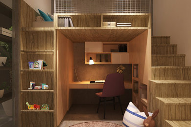 Idées déco pour une chambre d'enfant contemporaine de taille moyenne avec un mur beige et un lit mezzanine.