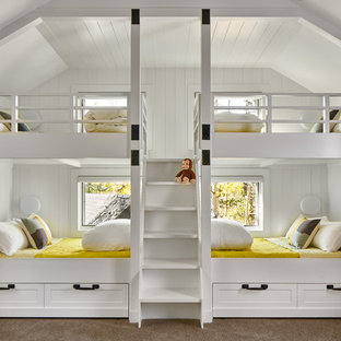 Inspiration for a mid-sized rustic gender-neutral carpeted and gray floor kids' room remodel in Denver with white walls
