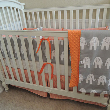 Gray and Orange Elephant Houndstooth Custom Baby Bedding