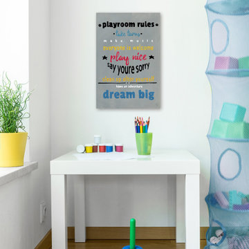 "Gray Playroom Rules" Painting Print on Wrapped Canvas