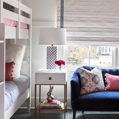 Example of a beach style girl cork floor and blue floor kids' room design in Nashville with white walls