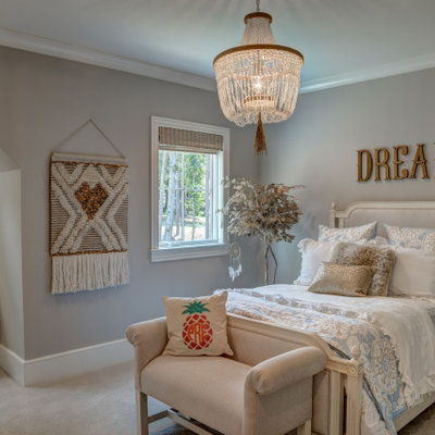 Elegant girl carpeted and gray floor kids' room photo in Charlotte with gray walls