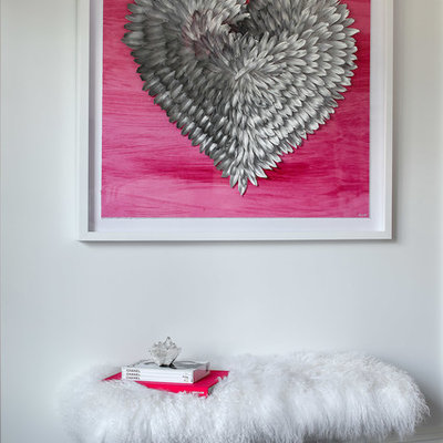 Example of a mid-sized transitional girl dark wood floor and brown floor kids' room design in New York with pink walls