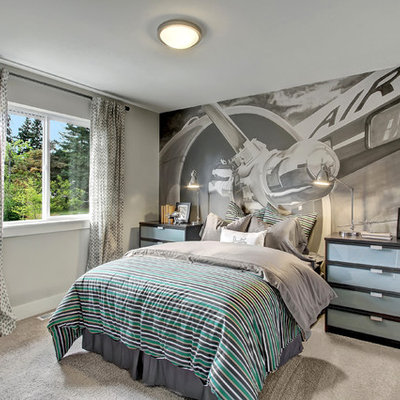 Inspiration for a contemporary boy carpeted kids' room remodel in Seattle with gray walls