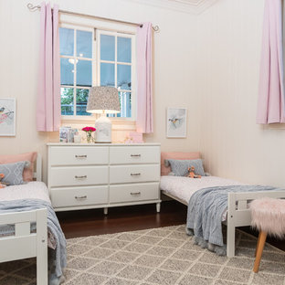 Inspiration for a country kids' room for girls in Brisbane with white walls, dark hardwood floors and brown floor.