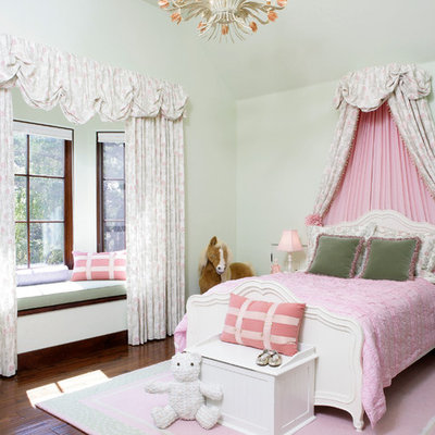 Inspiration for a timeless girl dark wood floor kids' room remodel in San Francisco with green walls