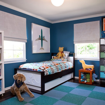 Inspiration for a transitional boy kids' room remodel in Los Angeles with blue walls
