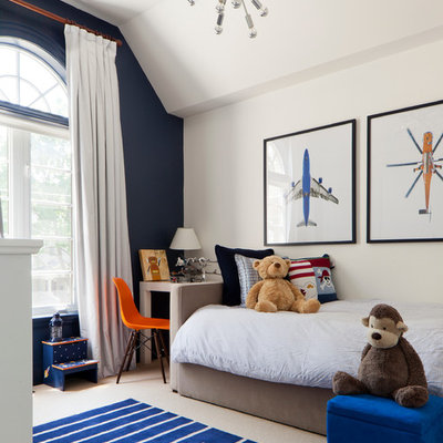 Inspiration for a transitional boy carpeted kids' room remodel in Toronto with white walls