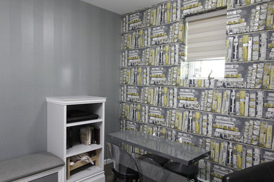 Inspiration for a playroom remodel in New York with gray walls