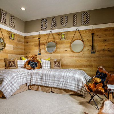 Mid-sized mountain style boy carpeted kids' room photo in Denver