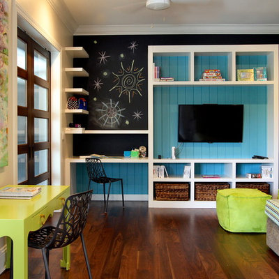 Inspiration for a contemporary gender-neutral dark wood floor and brown floor kids' room remodel in Jacksonville with multicolored walls