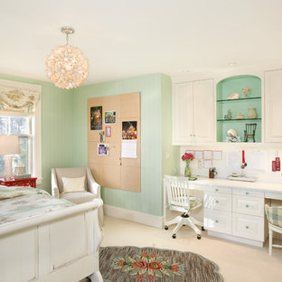 Example of a beach style kids' room design in Boston with green walls