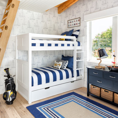 Kids' room - mid-sized coastal boy light wood floor kids' room idea in Miami with multicolored walls