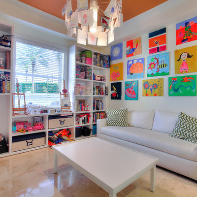 Transitional gender-neutral beige floor kids' room photo in Miami with beige walls