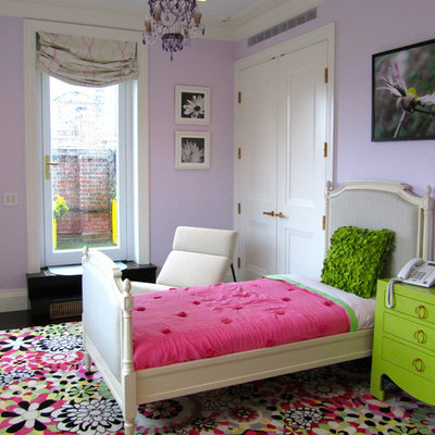 Kids' room - contemporary girl kids' room idea in New York with purple walls