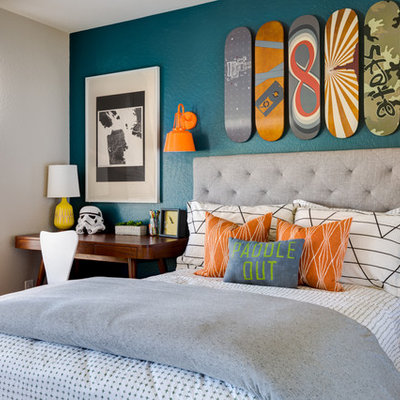Kids' room - transitional boy kids' room idea in Phoenix with multicolored walls