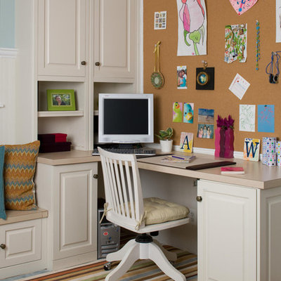 Kids' room - traditional girl carpeted kids' room idea in DC Metro with blue walls
