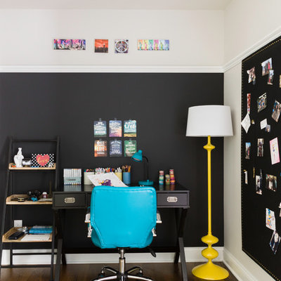 Example of a transitional kids' room design in New York with blue walls