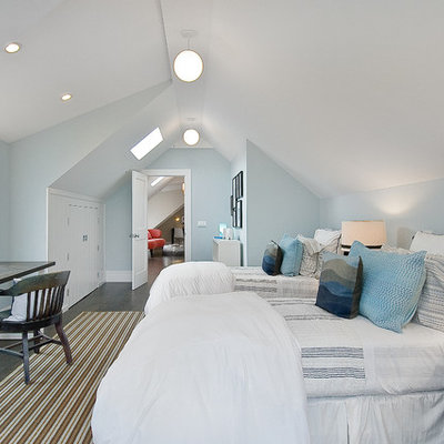 Kids' room - traditional gender-neutral dark wood floor kids' room idea in San Francisco with blue walls