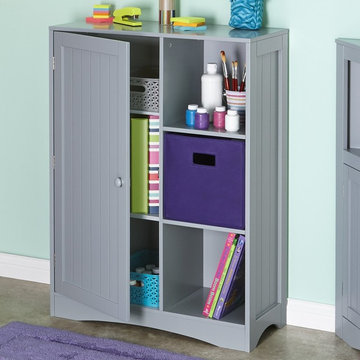Kids Single Door, 3-Cubby Floor Cabinet, Gray