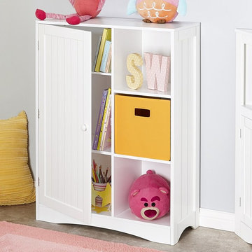 Kids Single Door, 3-Cubby Floor Cabinet, White
