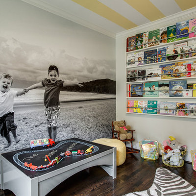 Small eclectic gender-neutral dark wood floor kids' room photo in Dallas with beige walls