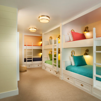 Kids' room - large traditional gender-neutral carpeted and beige floor kids' room idea in Salt Lake City with yellow walls